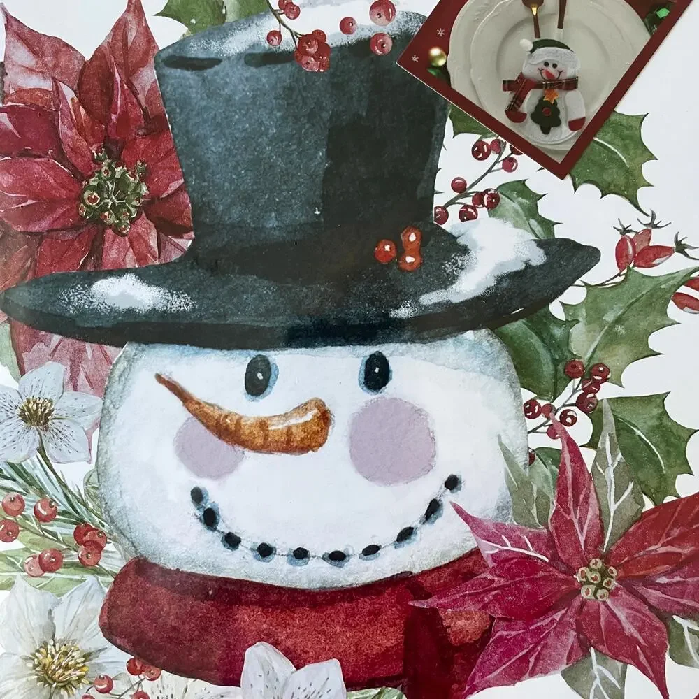 Christmas Cork Backed Hard Placemats 15in Holiday Snowman & Poinsettia 4pc New